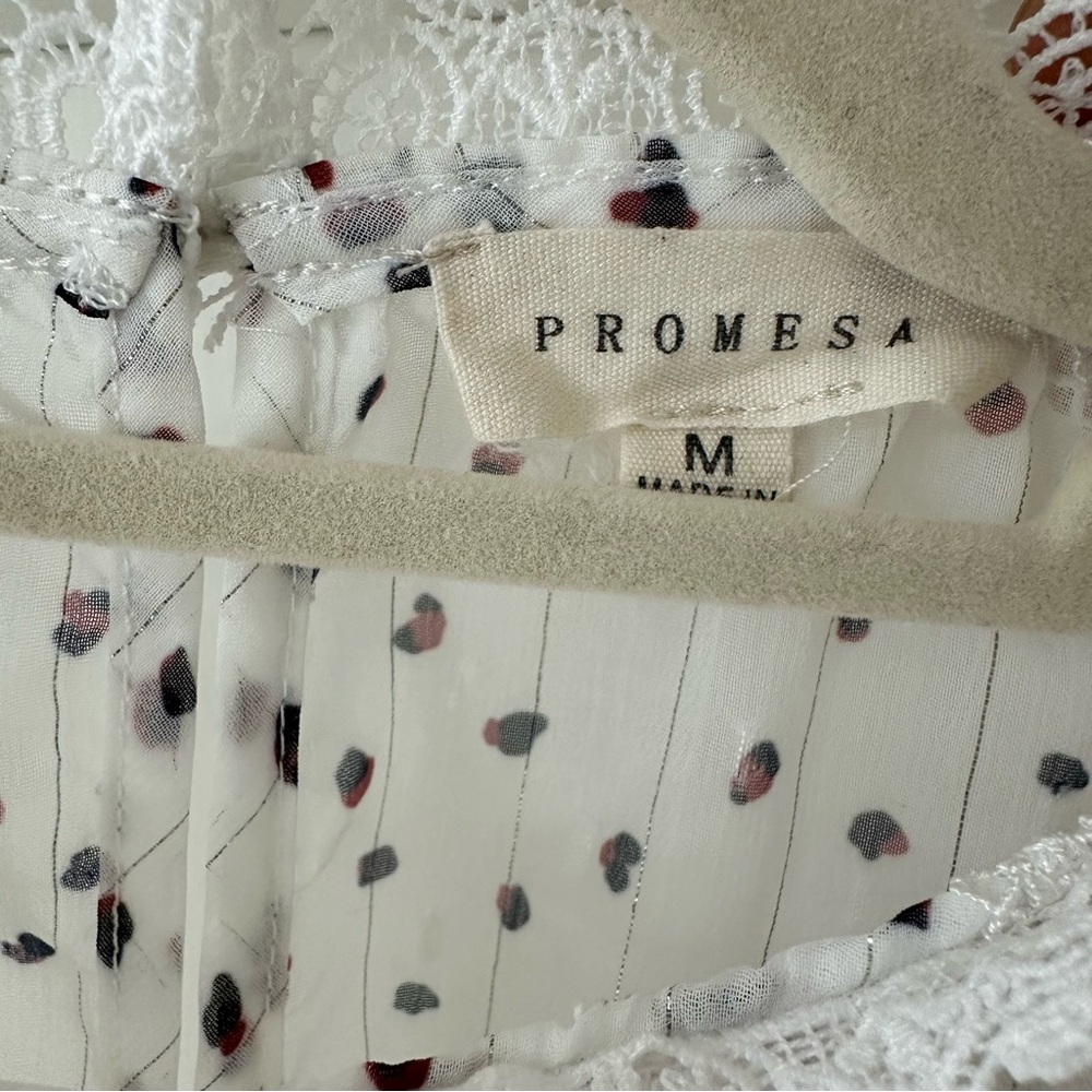 Promesa White Lace Victorian Style Blouse w/ Black & Red Polka Dots, Size Medium - Picture 4 of 10
